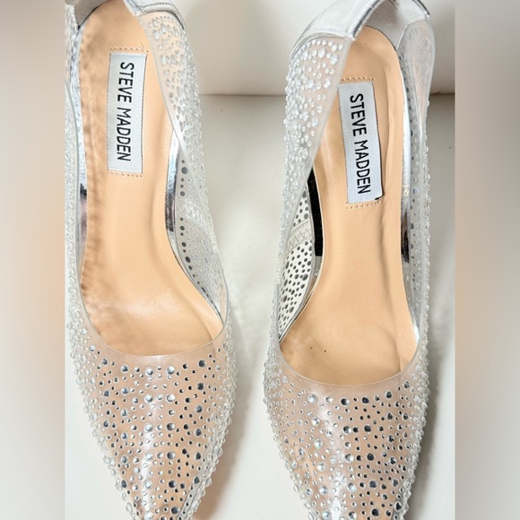 Steve Madden Glittering Clear Silver Heels Size 7.5 - Picture 3 of 8